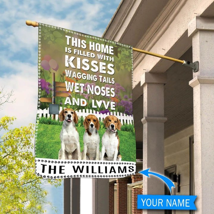 BIF2503 Beagle This Home Is Filled With Kisses Personalized Flag