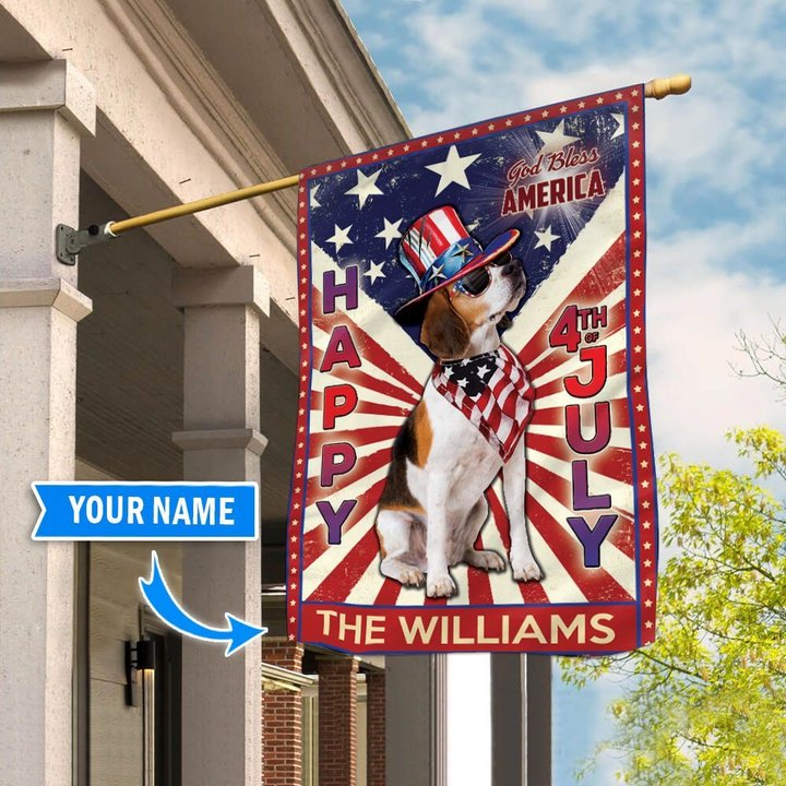 DIF6001-beaglel God bless america - 4th of july Personalized Flag