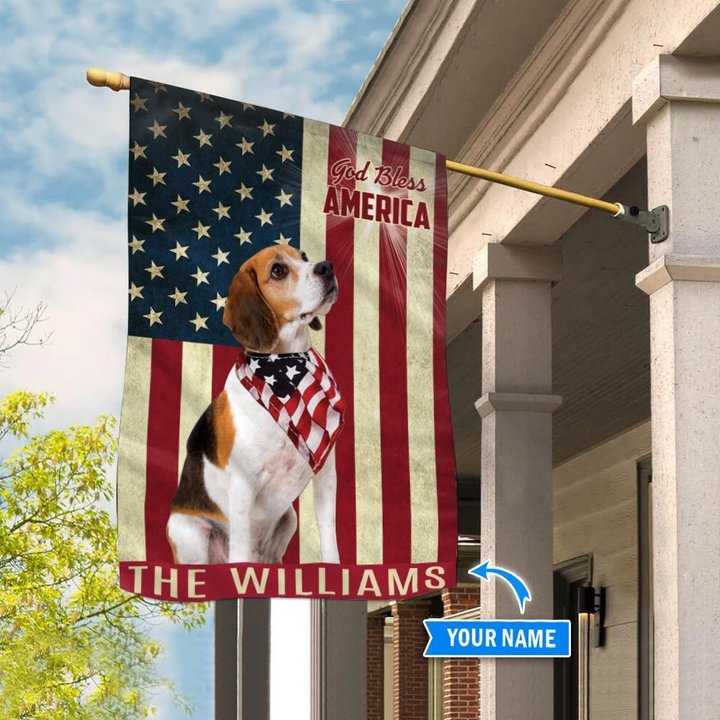 THF0207 Beagle God Bless America Personalized Flag
