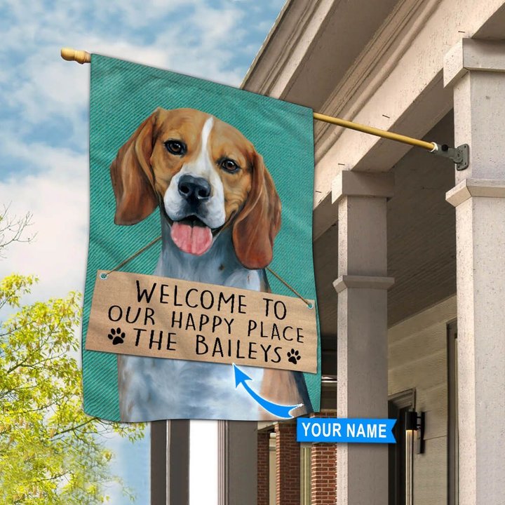 THF20072201 Beagle-Welcome to our happy place Personalized Flag