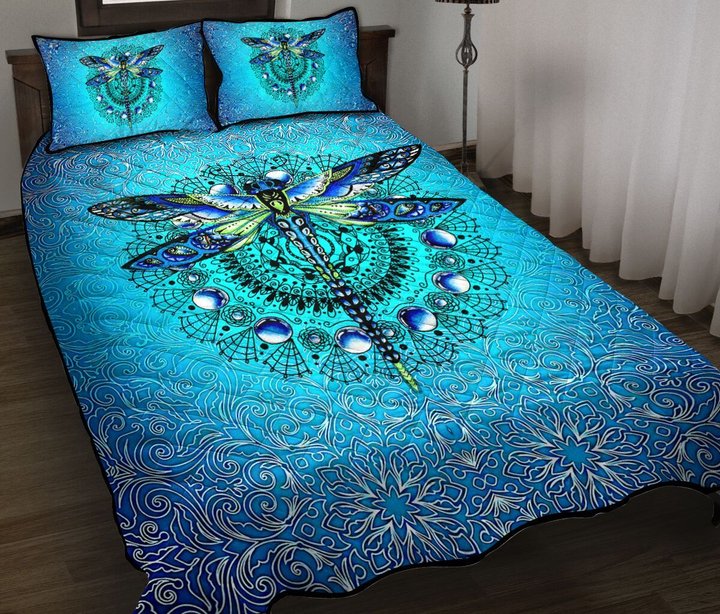 BIE0701 Blue Dragonfly Quilt Bed Set