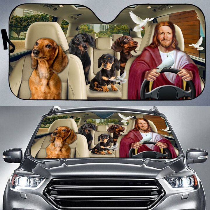 Dachshund and Jesus Car Sun Shade DIC21070703