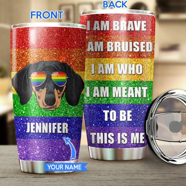 MHUCHO103 Black Dachshund LGBT Personalized Stainless Steel Tumbler
