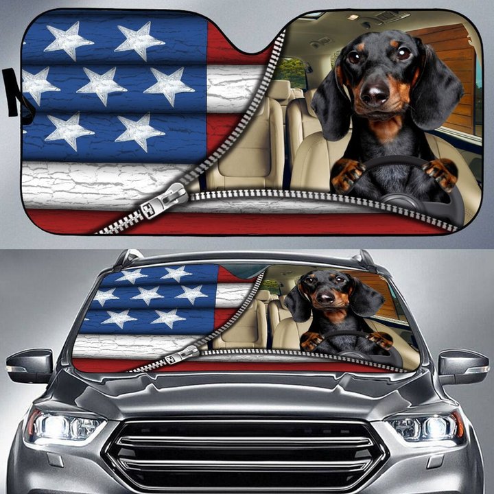 DIC4026-Black dachshund Car Sun shade