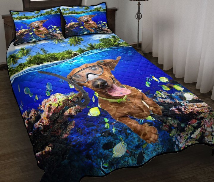 DIEDOG2307003-DIQDOG2307003 Dachshunds DIVING Quilt Bed Set & Quilt Blanket