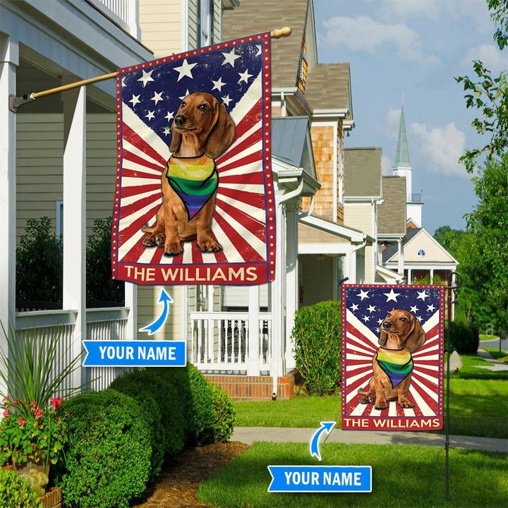 DIF3013-Dachshund LGBT Personalized Flag