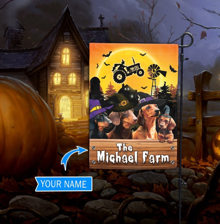TUF1105 Dachshund Halloween Farm Personalized Flag
