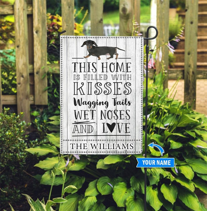 BIF2401 Dachshund This Home Is Filled With Kisses Personalized Flag