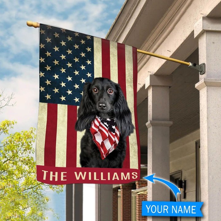 BIF1336 Black dachshund long hair Personalized Flag