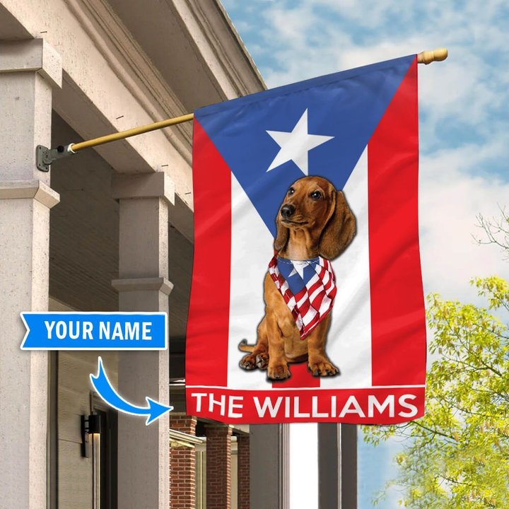 DIFDS1009-Dachshund Puerto rico Personalized Flag