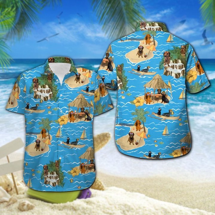 CHT0115-CHO0115 Beach Dachshund Hawaii Set
