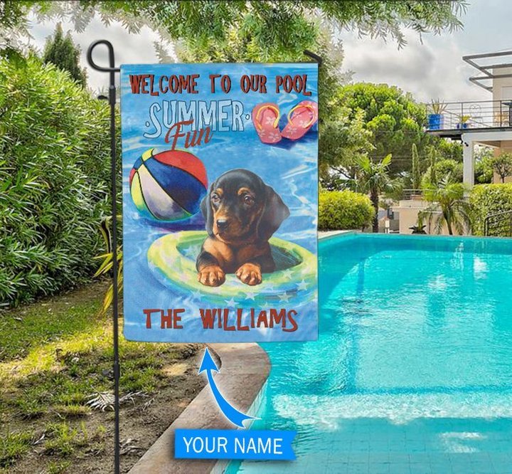 DIFP1003-BLACK Dachshund Personalized  Flag For Pools