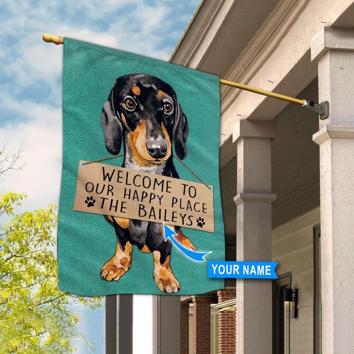 THF20072204 Dachshund-Welcome to our happy place Personalized Flag