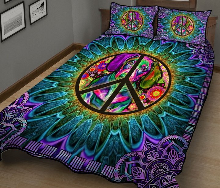 DIEH5002-HIPPIE-dachshund Quilt Bed Set