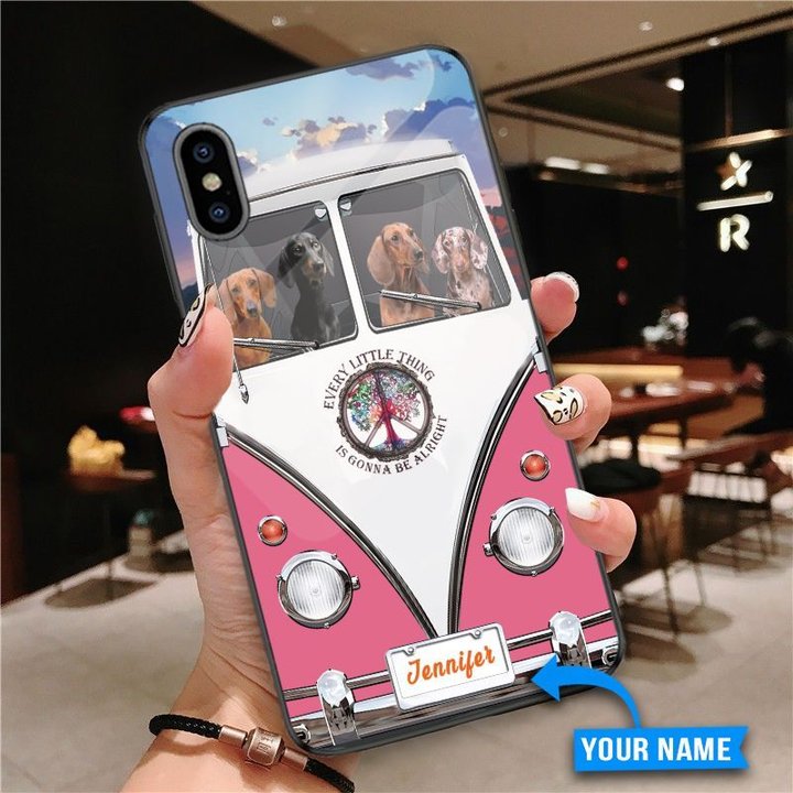 THP20070313 Hippie Dachshund Personalized Glass Phone Case