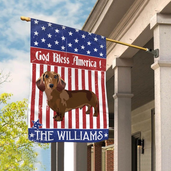 CHFD3016 Dachshund God Bless America Personalized Flag