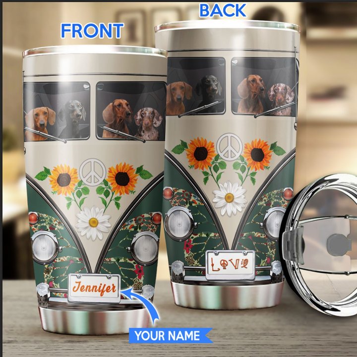 BIU20063002 Dachshund Hippie Personalized Stainless Steel Tumbler