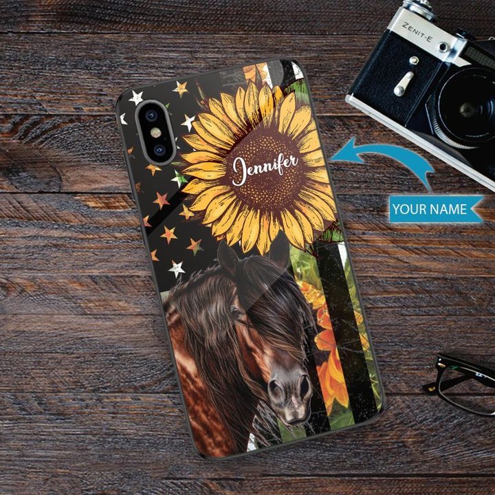 TUP0103 Horse Personalized Glass Phone Case
