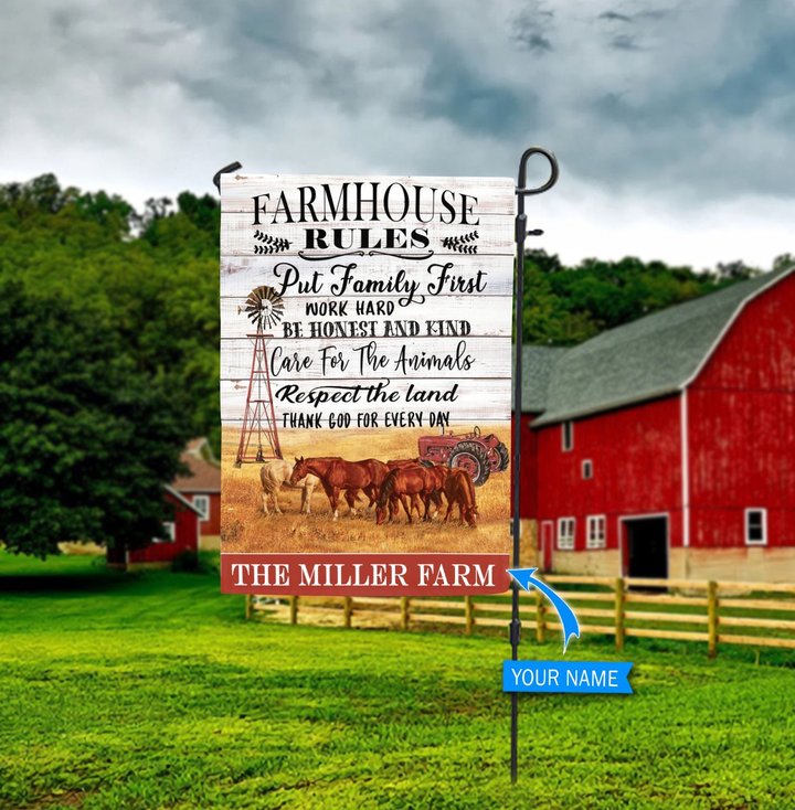 HUF4005 Horses Farmhouse Personalized Flag