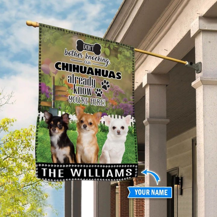 BIF1428 Chihuahuas Don't bother knocking Personalized Flag
