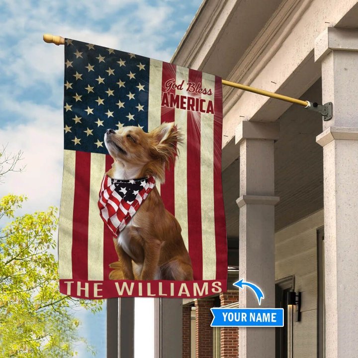 THF0167 Chihuahua God Bless America Personalized Flag
