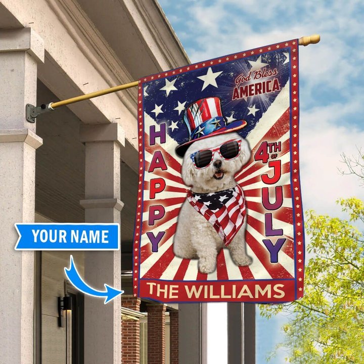 DIF6013-Bichon Frisé God bless america - 4th of july Personalized Flag
