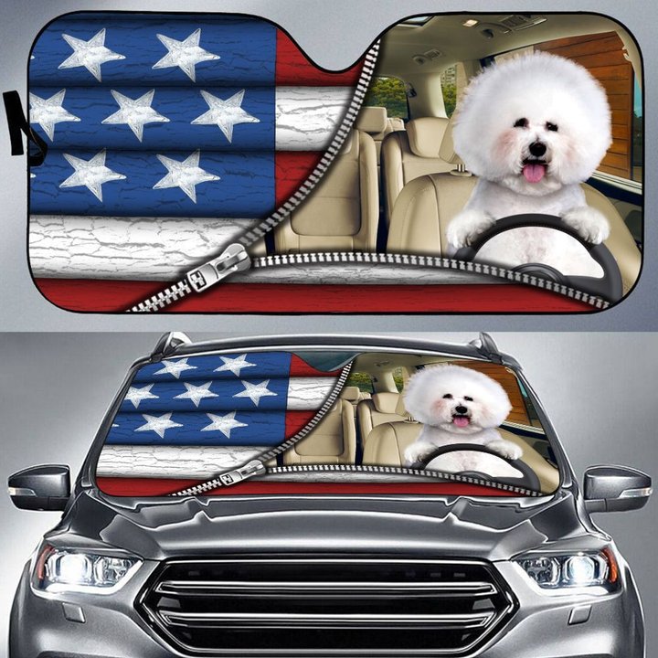 DIC4036-Bichon Frisé Car Sun shade