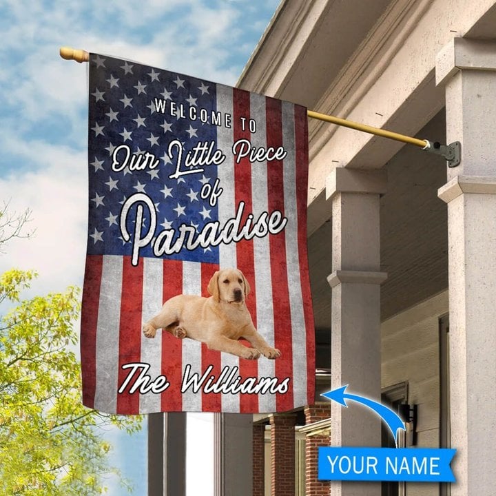 BIF20070905 Yellow Labrador Retriever Welcome To Our Paradise Personalized Flag
