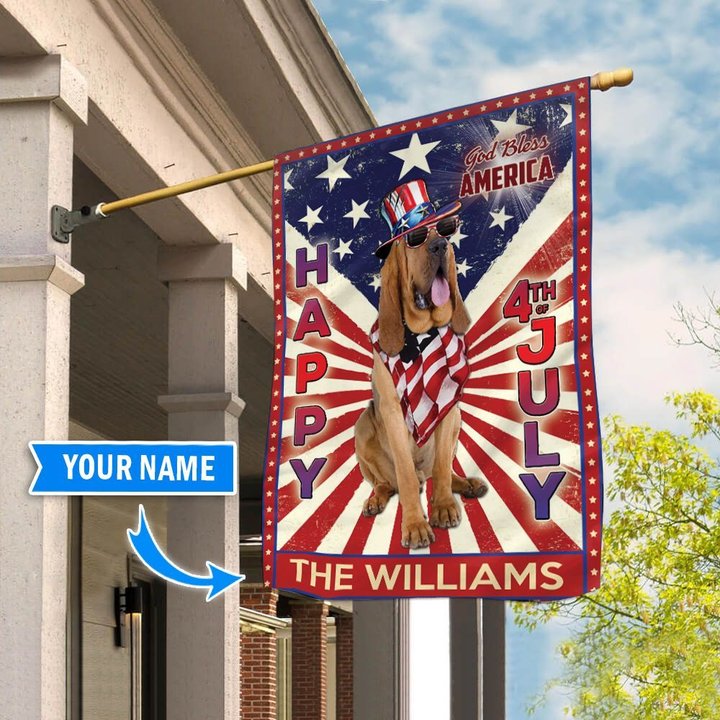 DIF6014-bloodhound God bless america - 4th of july Personalized Flag