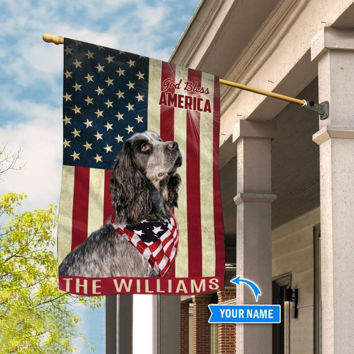 THF0182 English Cocker Spaniel God Bless America Personalized Flag
