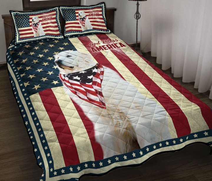 Great Pyrenees God Bless America Quilt Bed Set & Quilt Blanket