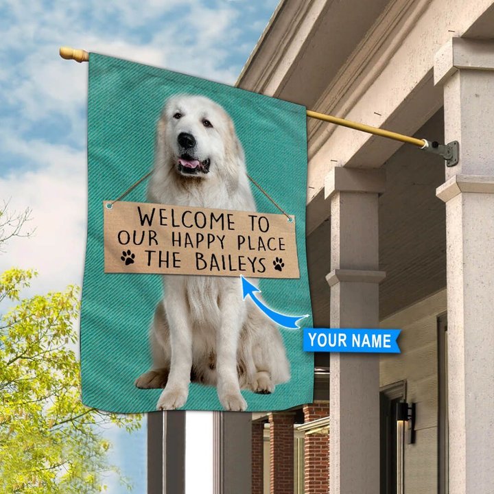 THF20072910 Great Pyrenees-Welcome to our happy place Personalized Flag