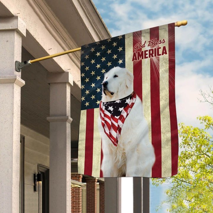 THF0127 Great Pyrenees God Bless House Flag