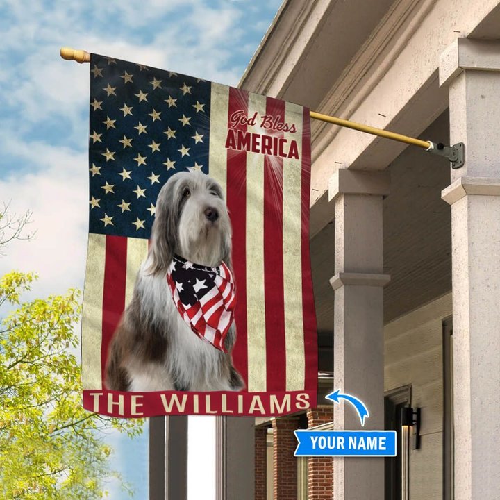 THF0227 Old English Sheepdog God Bless America Personalized Flag