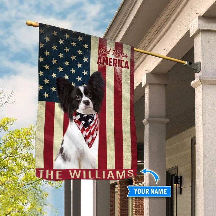 THF0191 Papillon God Bless America Personalized Flag