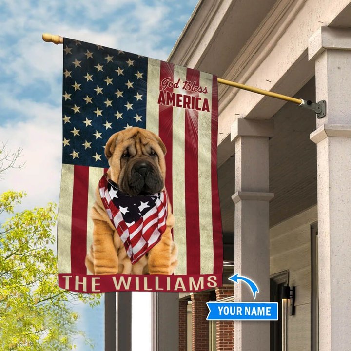 THF0195 Shar Pei God Bless America Personalized Flag