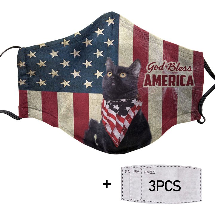 THM20072405 Black cat God Bless Face Mask