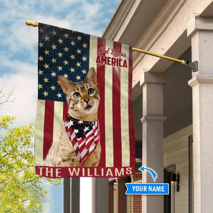 THF0245 Bengal Cat God Bless America Personalized Flag
