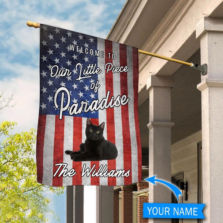 BIF20070908 Black Cat Welcome To Our Paradise Personalized Flag
