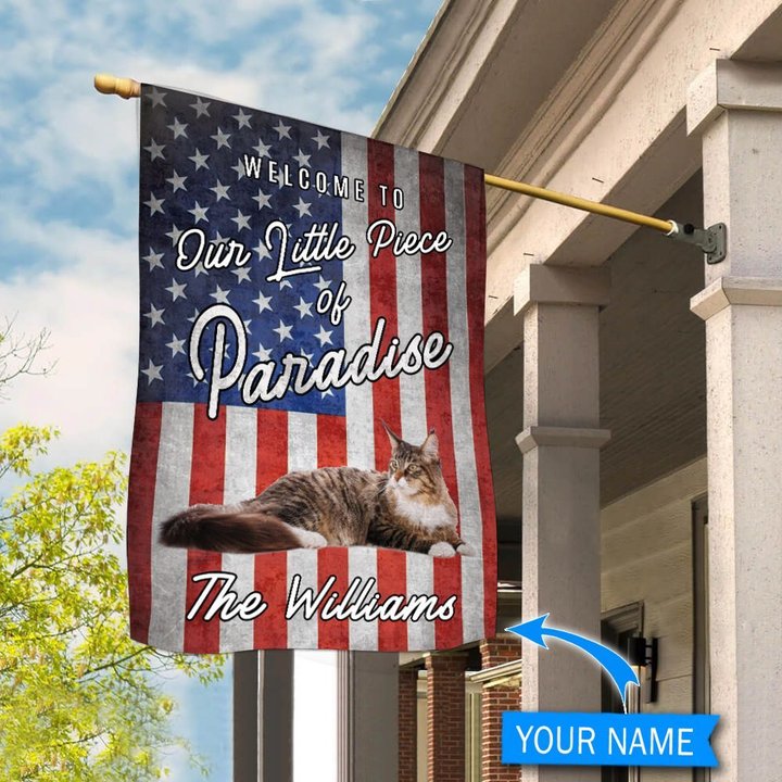 BIF20070910 Maine Coon Cat Welcome To Our Paradise Personalized Flag