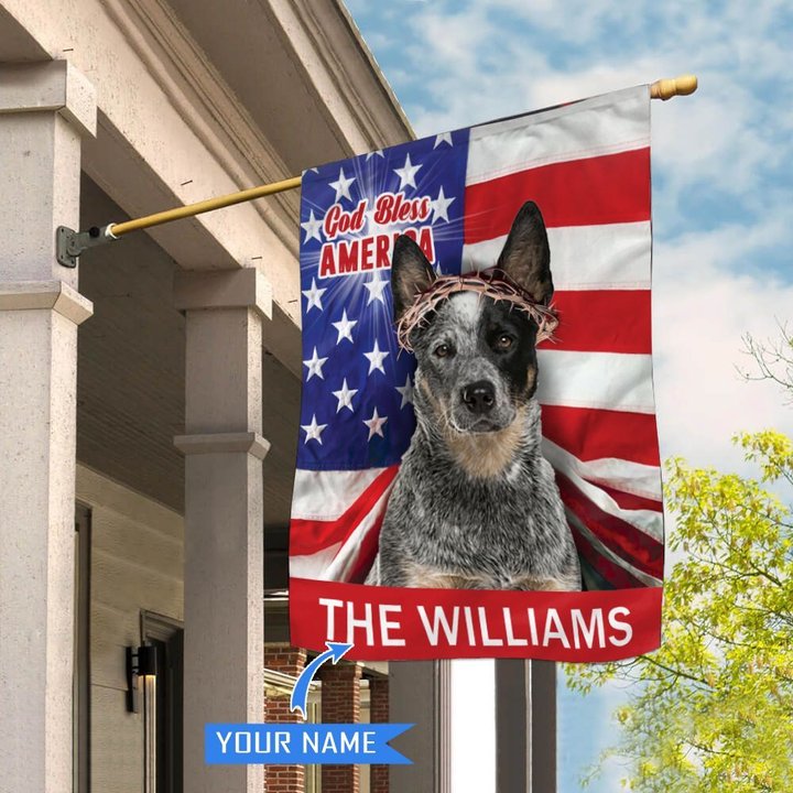 CHFD3005 Cattle Dog God Bless America Personalized House Flag