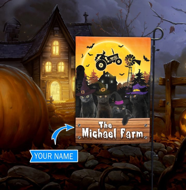 TUF1104 Black Cat Halloween Farm Personalized Flag