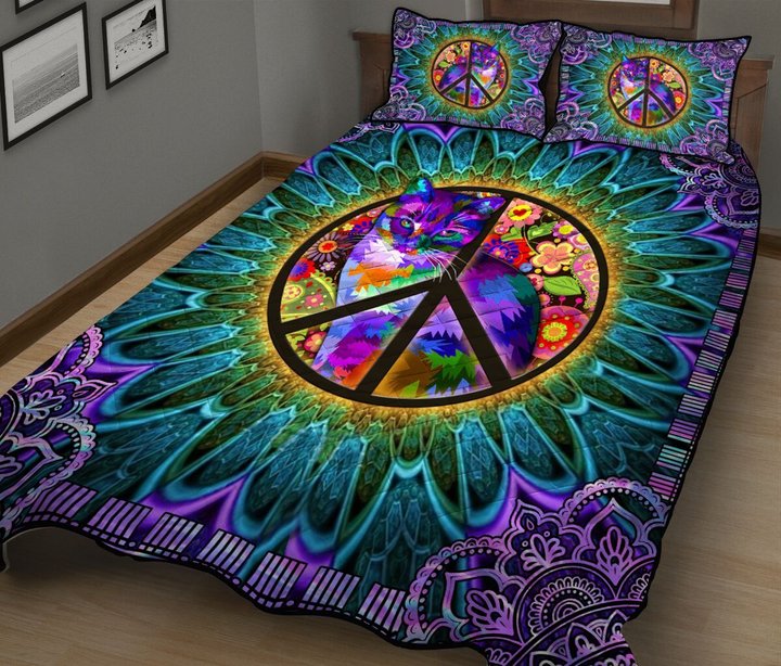 DIEH5001-HIPPIE-Cat Quilt Bed Set
