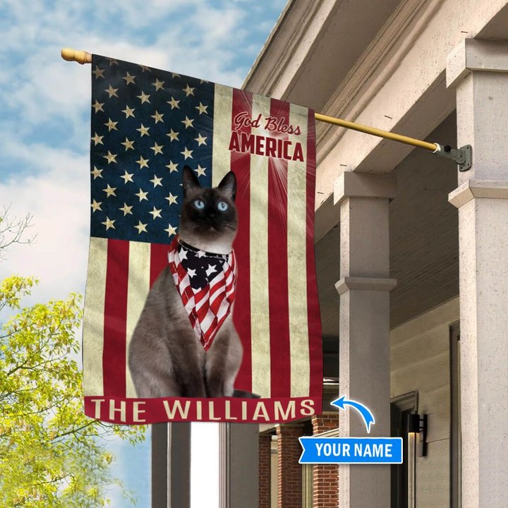 THF0251 Siamese Cat God Bless America Personalized Flag