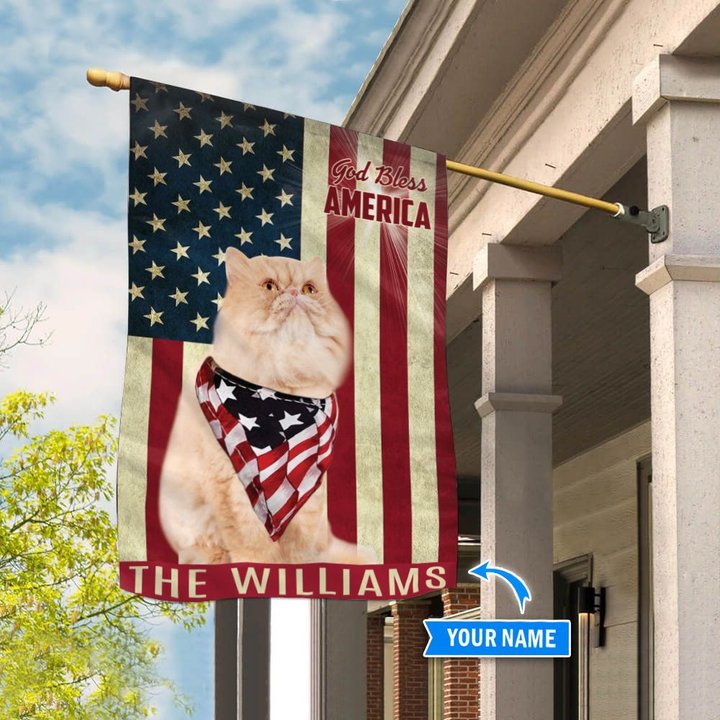 THF0249 Persian Cat God Bless America Personalized Flag