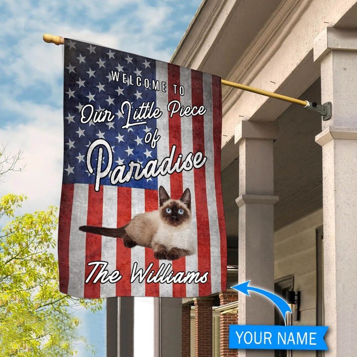 BIF20070909 Siamese Cat Welcome To Our Paradise Personalized Flag