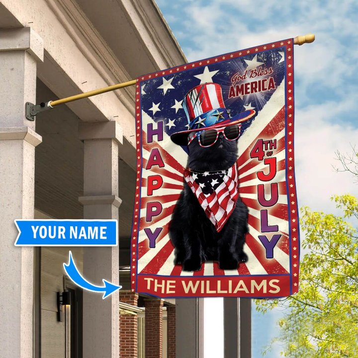 DIF6004- Black Cat God bless america - 4th of july Personalized Flag