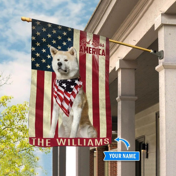 THF0200 Akita God Bless America Personalized Flag