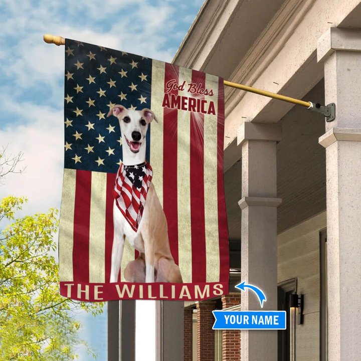 THF0197 Whippet God Bless America Personalized Flag
