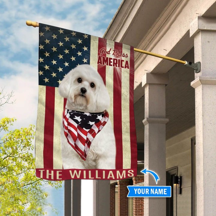 THF0225 Maltese God Bless America Personalized Flag